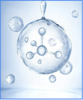 Clear molecular droplets representing Propylene Glycol