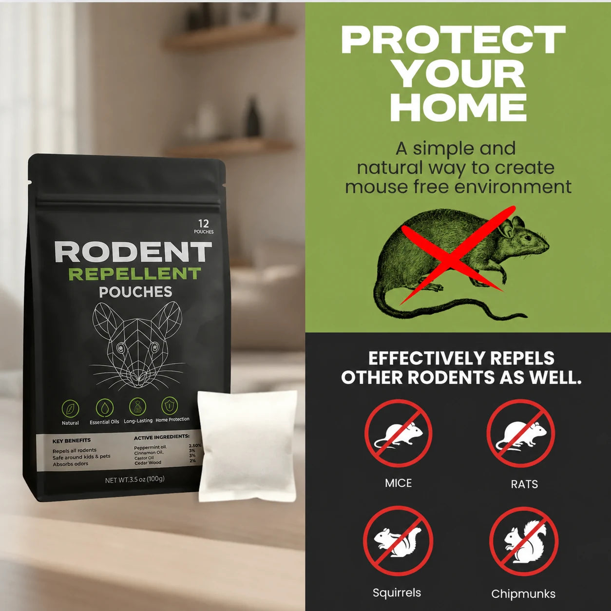 Place These Pouches Anywhere Mice Hide - And Watch Them Disappear.