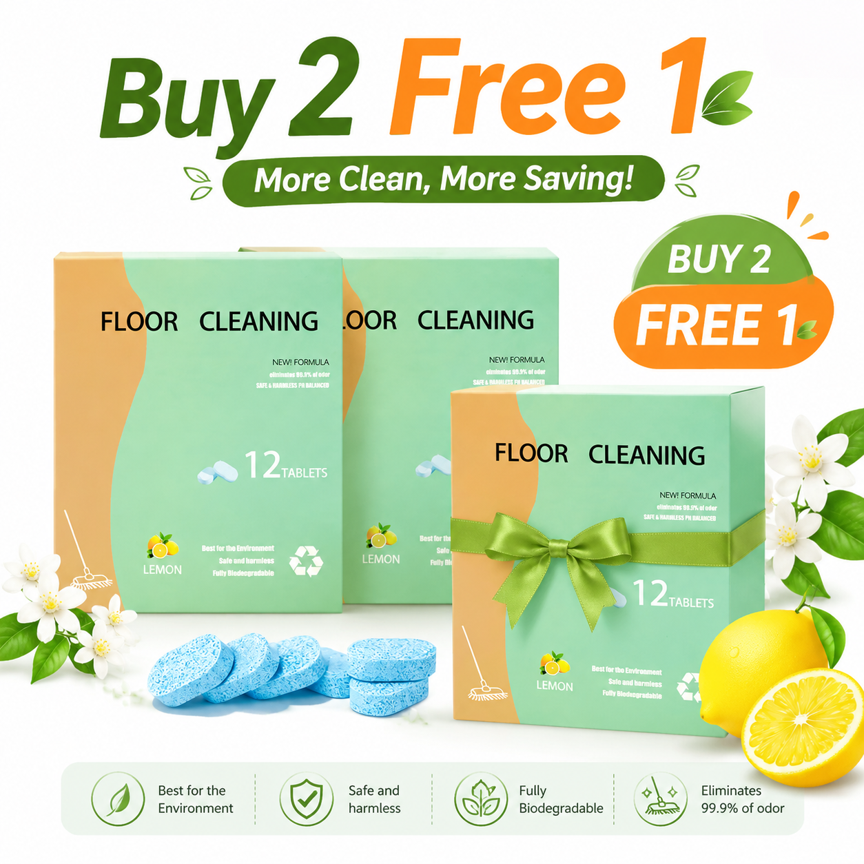 Floor Cleaning Tablets - Safe for Wood Tile Marble Quick Dry No Residue