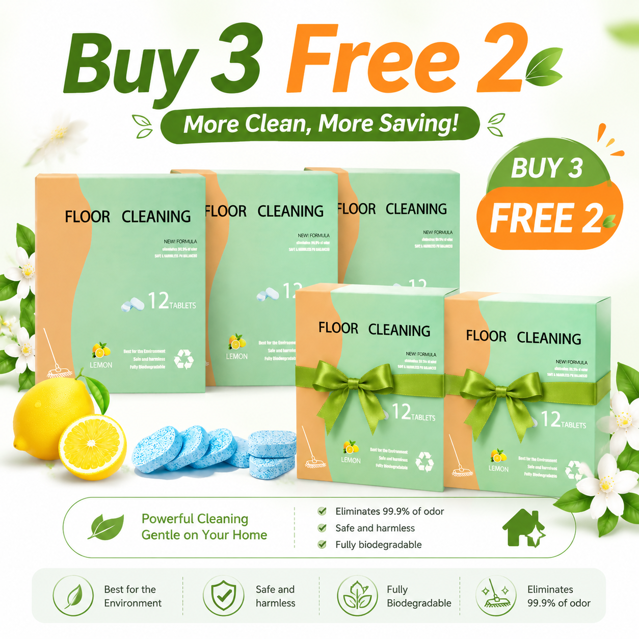 Floor Cleaning Tablets - Safe for Wood Tile Marble Quick Dry No Residue